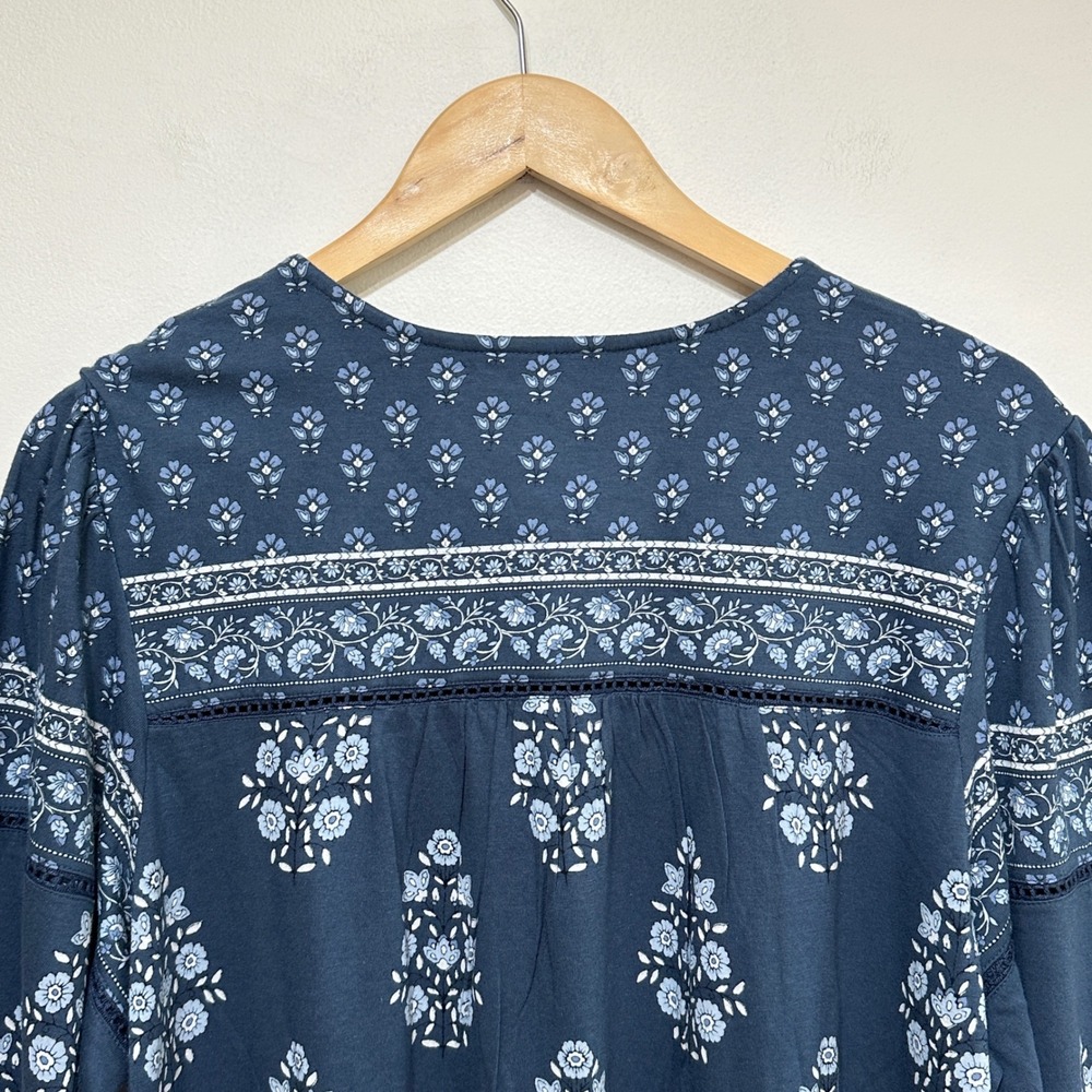 J. Jill Pure Jill Boho Peasant Blouse Women XL Tall Blue Floral Cotton Modal NEW - Picture 7 of 8